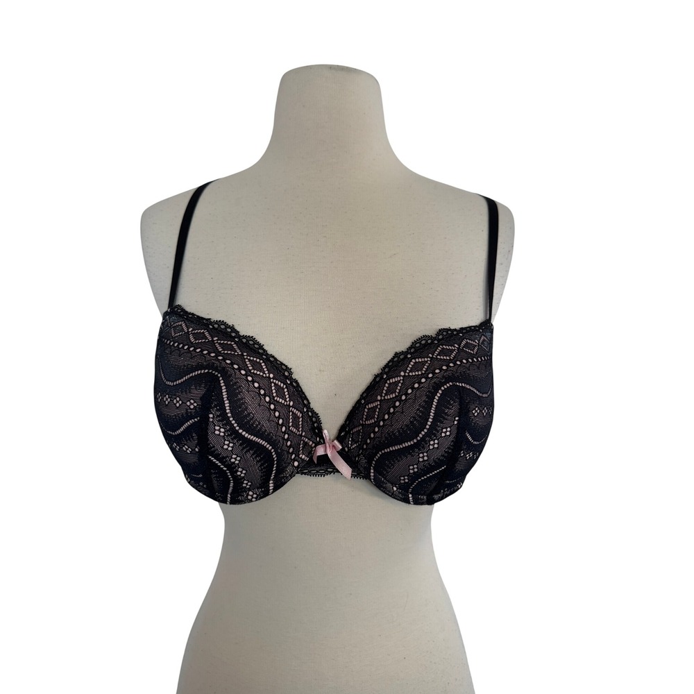 Daisy Fuentes Black Pink Lace Racerback Underwire Bra 36B DF369